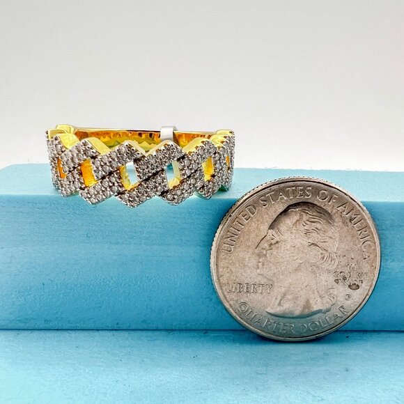 925 Sterling Sliver Moissanite Zig Zag Ring, 0.658ctw VVS Stones Hip Hop Jewelry - Picture 5 of 6